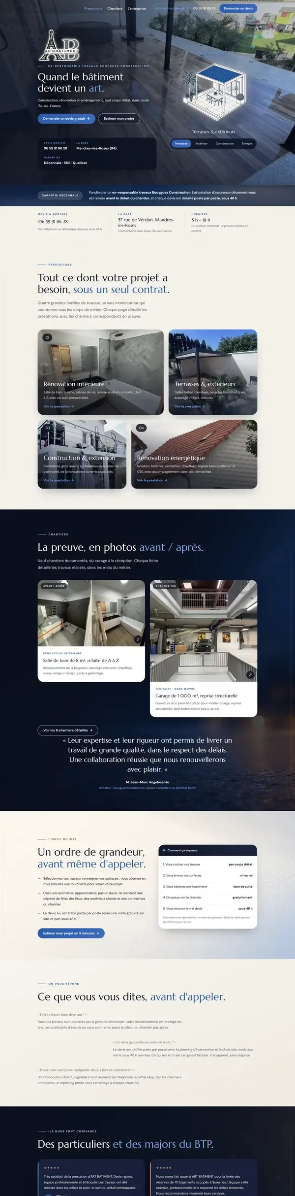 Le site art-batiment-94.fr, en ligne, qui défile avec la page