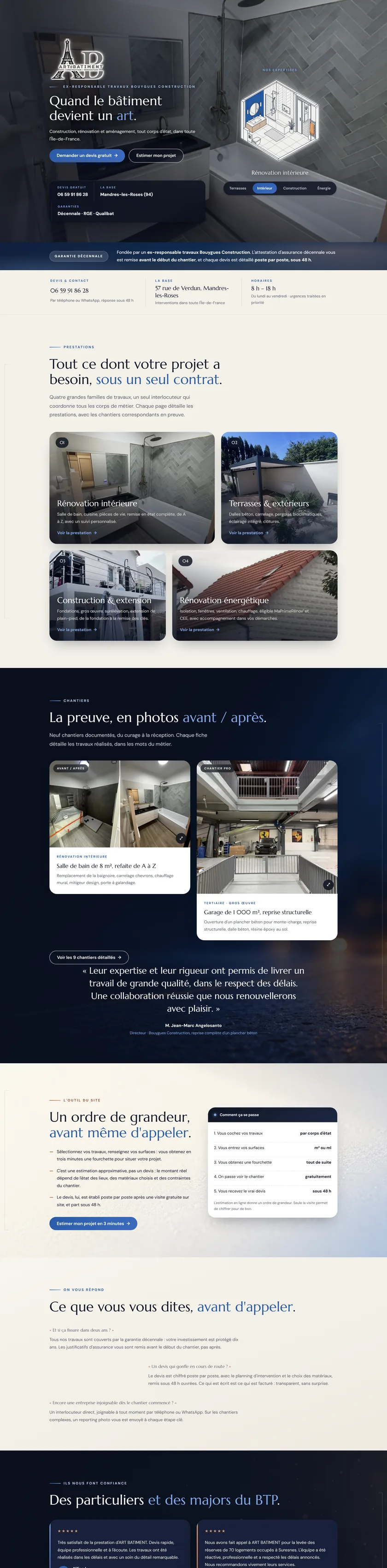 Le site art-batiment-94.fr, vu sur ordinateur