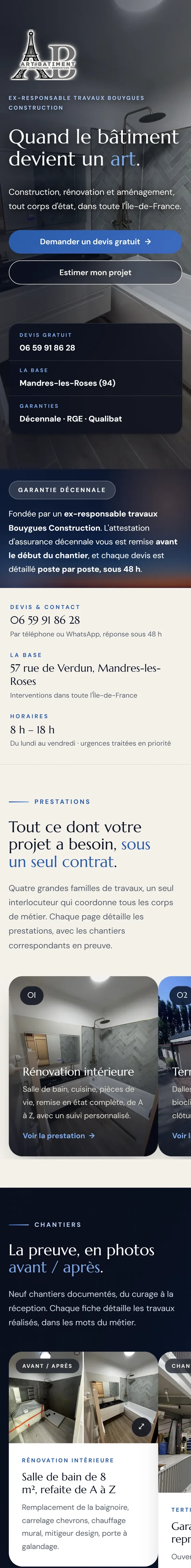 Le même site vu sur téléphone