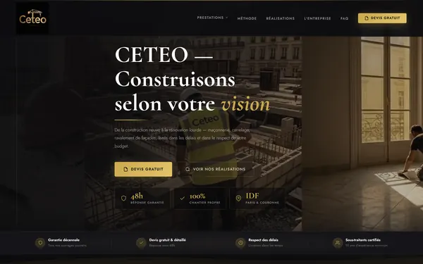 Le premier écran de ceteo-construction.com sur ordinateur