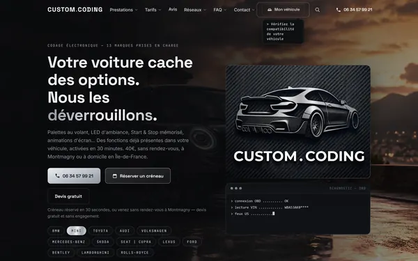 Le premier écran de customcoding.fr sur ordinateur