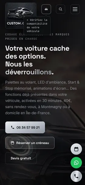 Le premier écran de customcoding.fr sur téléphone