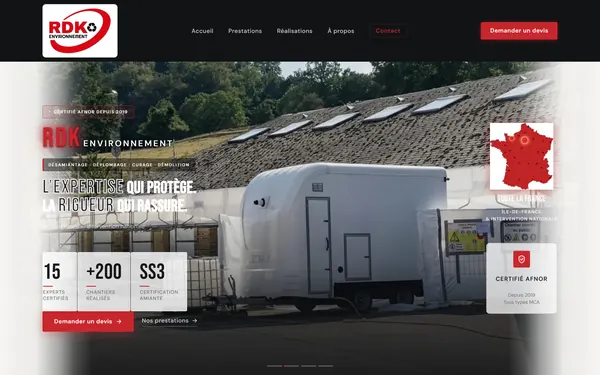 Le premier écran de rdkenvironnement.fr sur ordinateur