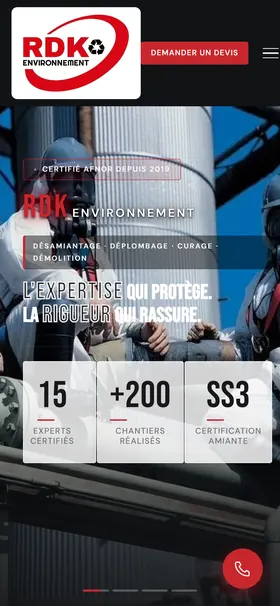 Le premier écran de rdkenvironnement.fr sur téléphone