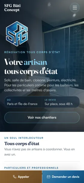 Le premier écran de sfgbaticoncept.fr sur téléphone